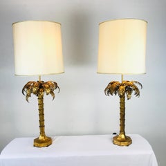 Exceptional Pair of Gold Gilded Palm Tree Lamps