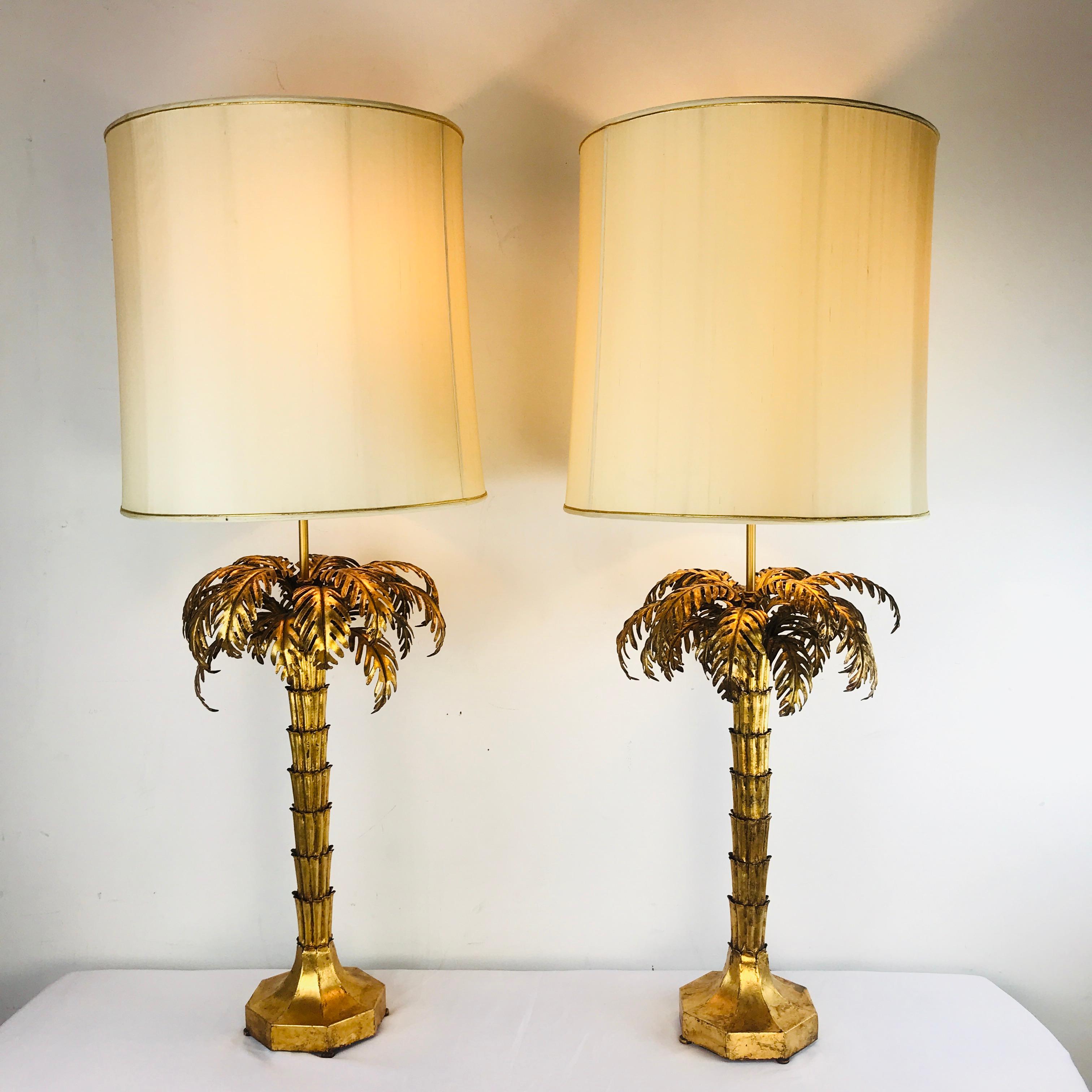 Exceptional Pair of Gold Gilded Palm Tree Lamps 1