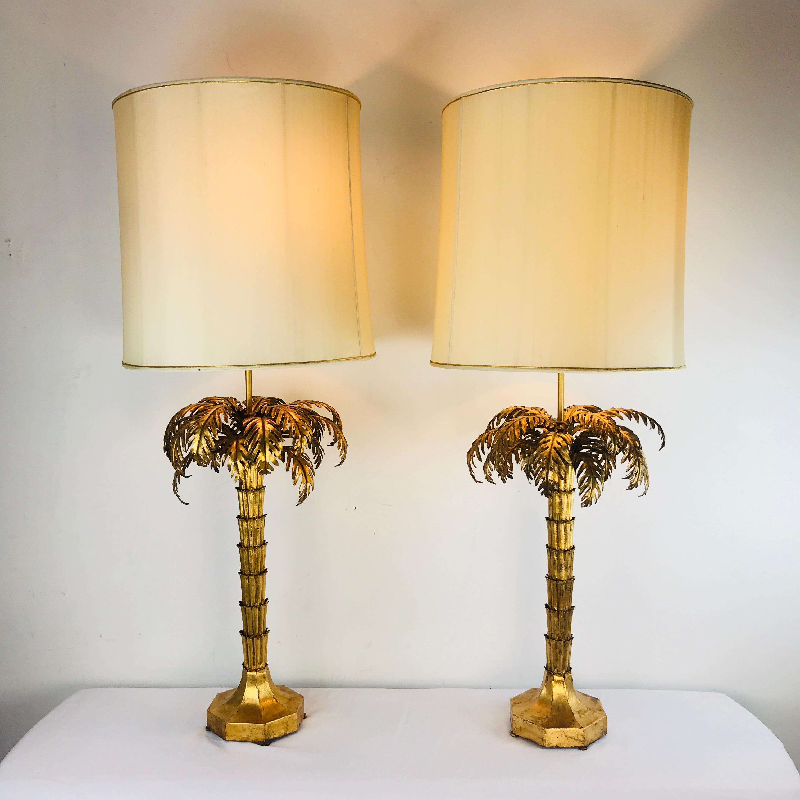 Exceptional Pair of Gold Gilded Palm Tree Lamps 2