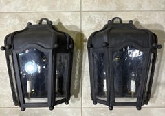 Exceptional Pair of Hand-Forged Iron Wall Lanterns Architectural Sconces