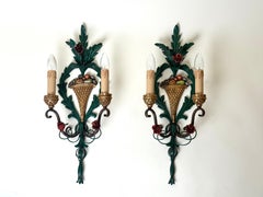 Exceptional Pair of Hollywood Regency Wall Sconces by S. Salvadori, Italy, 1960s