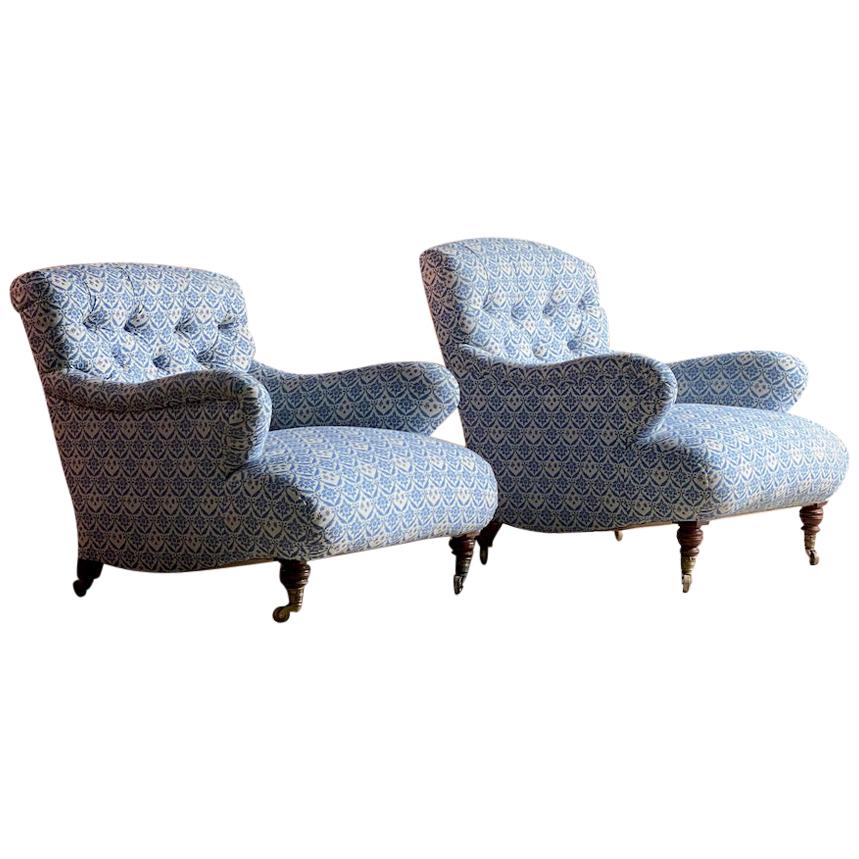 Exceptional pair of Howard & Sons ‘Bridgewater’ button back armchairs 19th century, circa 1880

An exceptional pair of 19th century Howard & Sons His ’n’ Hers early ‘Bridgewater’ button back armchairs circa 1860, these original early version