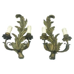 Eccezionale coppia di applique da parete in legno dorato italiano