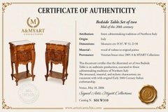 Exceptional Pair of Italian Hand-Carved Walnut Bedside Tables with Marble Tops