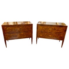 Exceptional Pair of Italian Neoclassical Star Inlaid Commodes