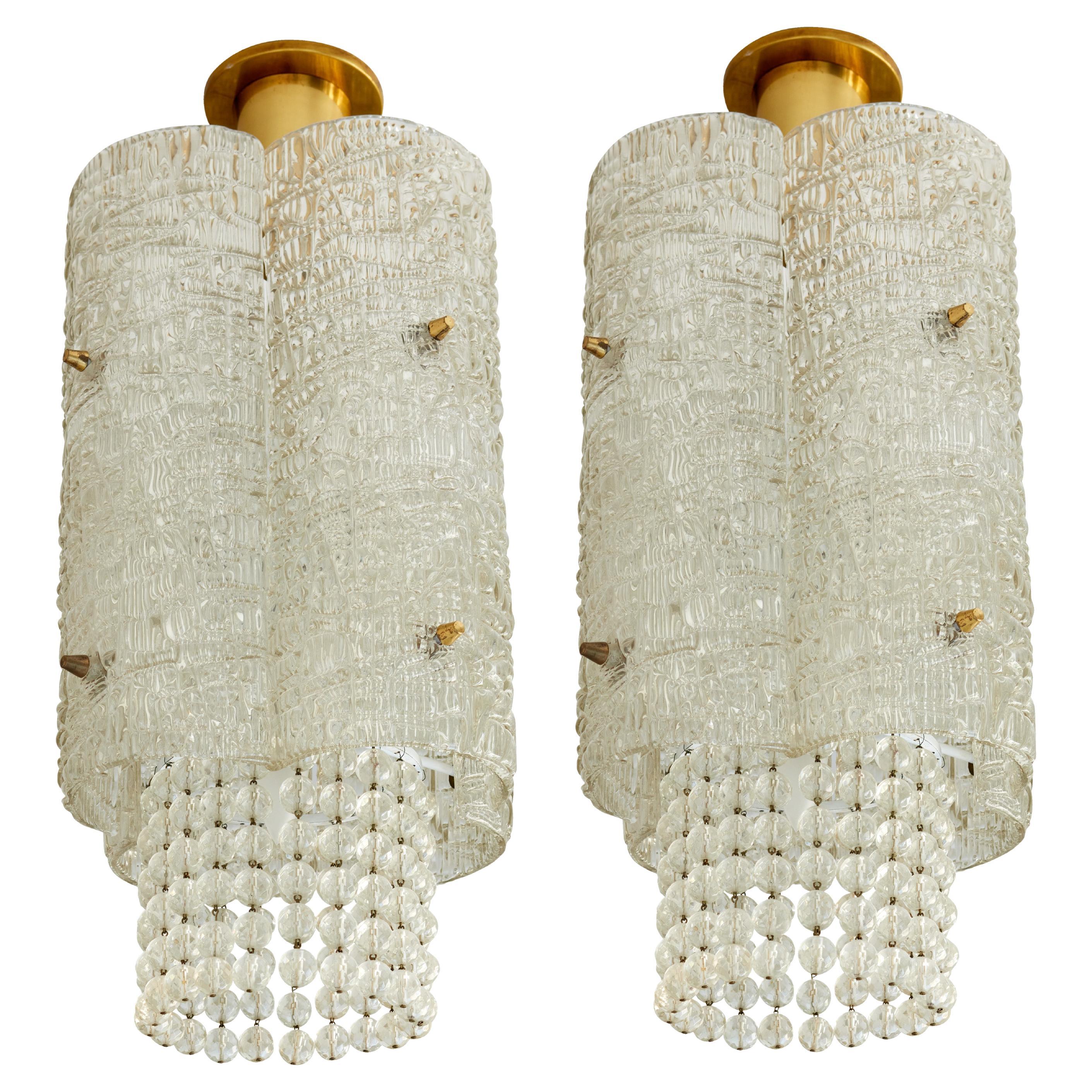 Exceptional Pair of J.T. Kalmar Crystal Lantern Chandeliers, Austria, circa 1951 im Angebot