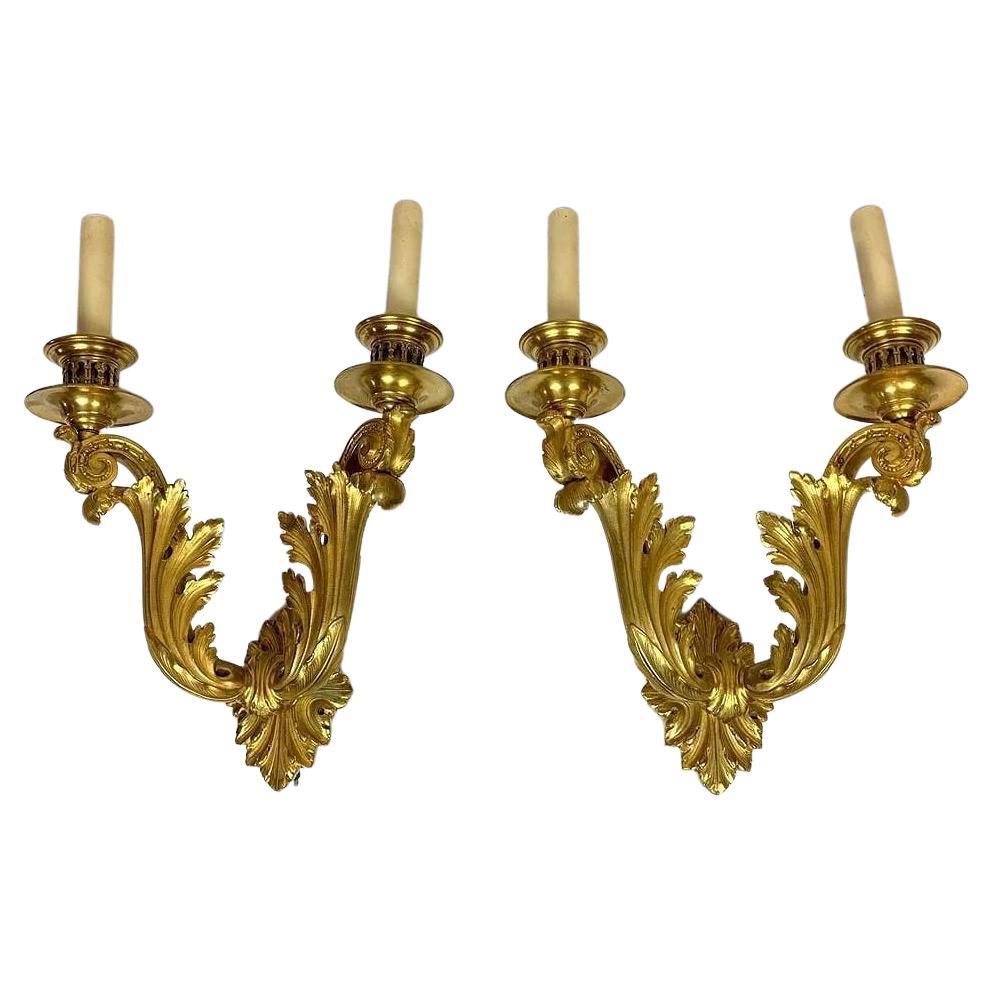 Exceptional  Pair of Neoclassical Gilt Bronze Sconces by E.F. Caldwell For Sale