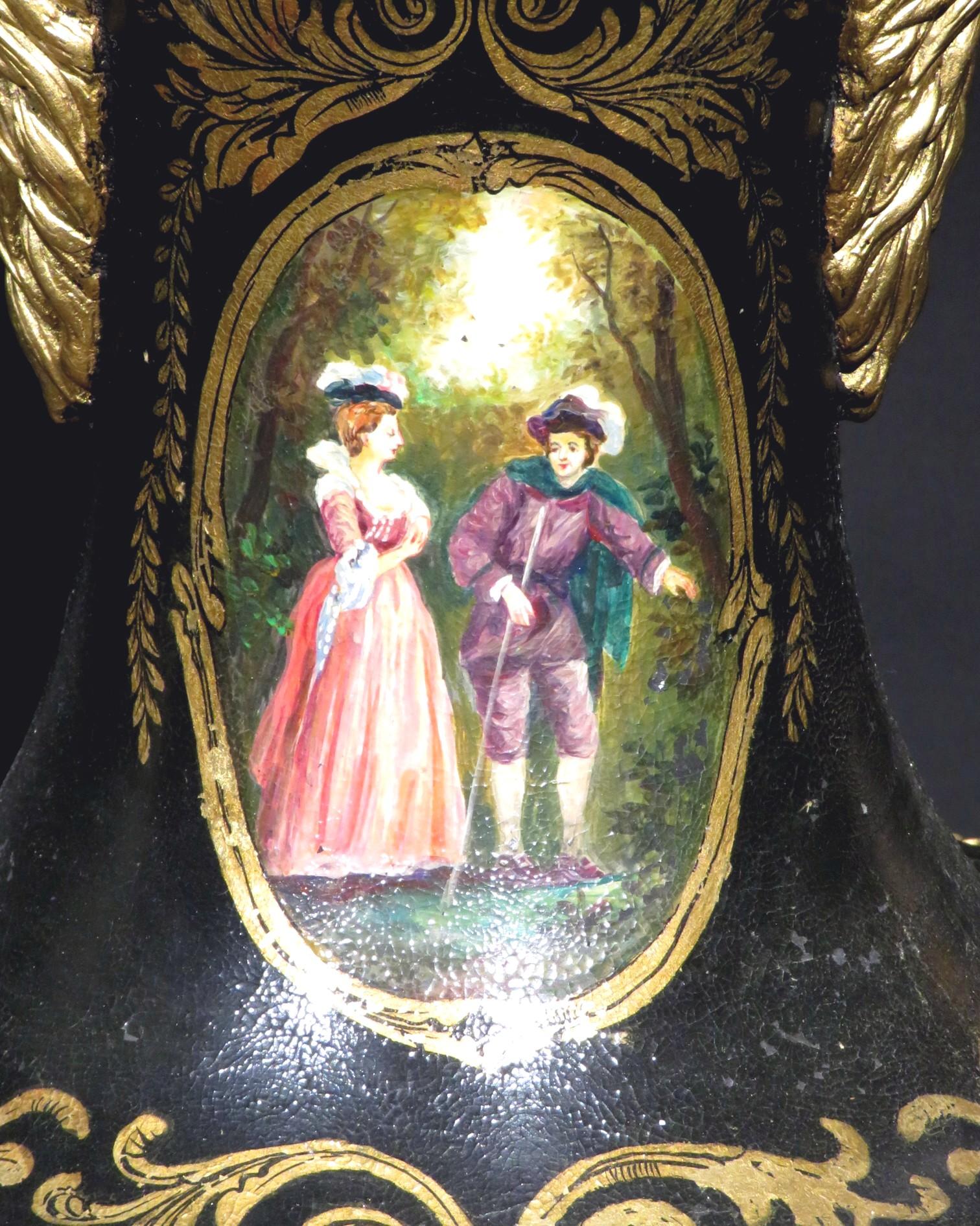 Exceptional Pair of Neoclassical Revival Hand Painted Wooden Urns, circa 1880 For Sale 4