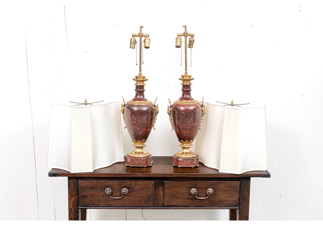 Exceptional Pair Of Neoclassical Style Porphyry Table Lamps For Sale 7