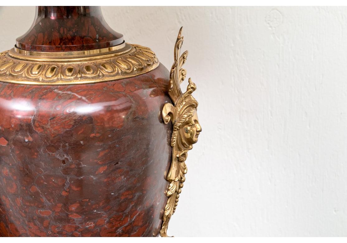 Exceptional Pair Of Neoclassical Style Porphyry Table Lamps In Fair Condition For Sale In Bridgeport, CT