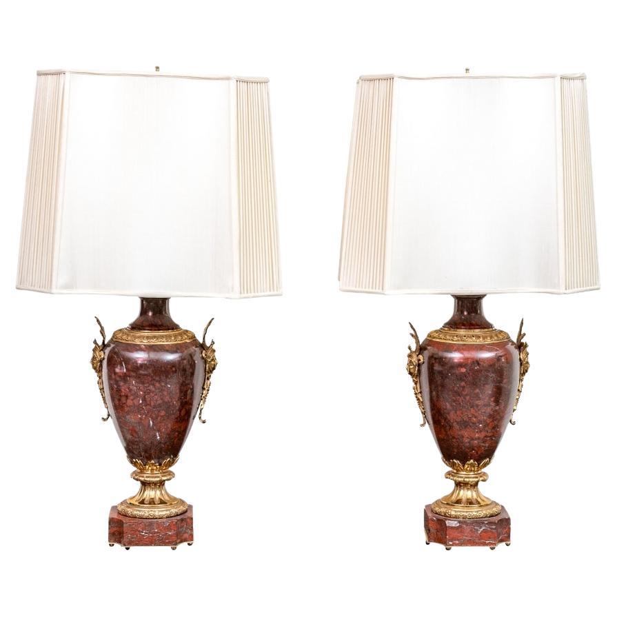 Exceptional Pair Of Neoclassical Style Porphyry Table Lamps