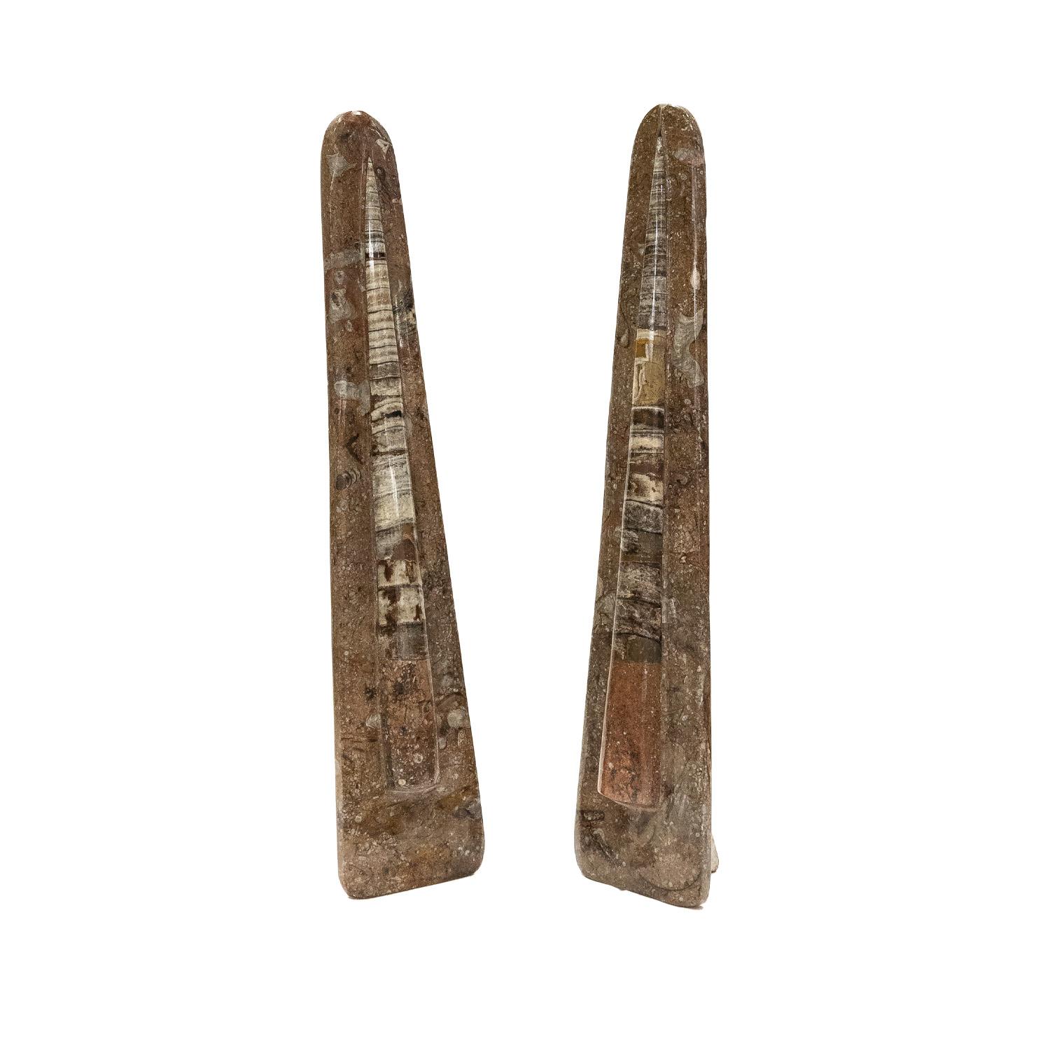 Prehistoric Exceptional Pair of Obelisk Shaped Fossil Sculptures 1980s For Sale