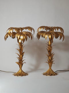 Exceptional Pair of Original Gilt Metal Palm Tree Table Lamps by Hans Kögl, 1970
