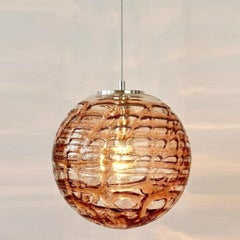 Exceptional Pair of Pink Murano Glass Pendant Lights Venini Style, 1960
