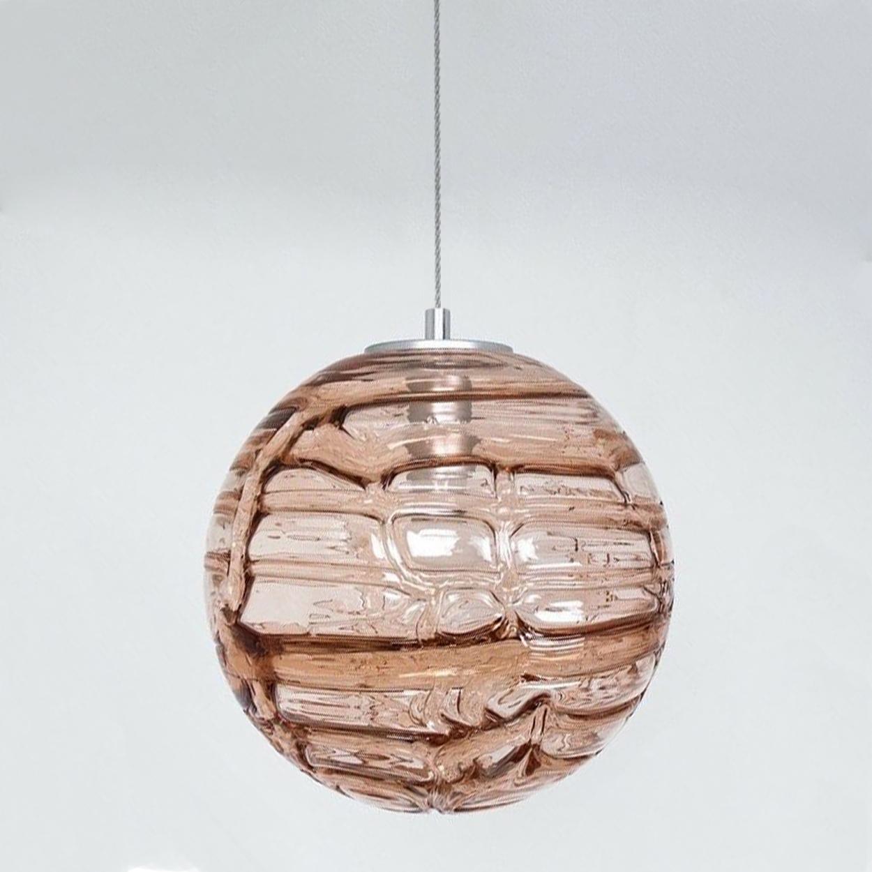 Mid-20th Century Exceptional Pair of Pink Murano Glass Pendant Lights Venini Style, 1960