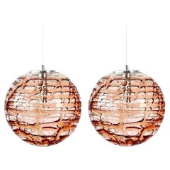 Exceptional Pair of Pink Murano Glass Pendant Lights Venini Style, 1960