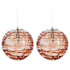 Exceptional Pair of Pink Murano Glass Pendant Lights Venini Style, for Summer 