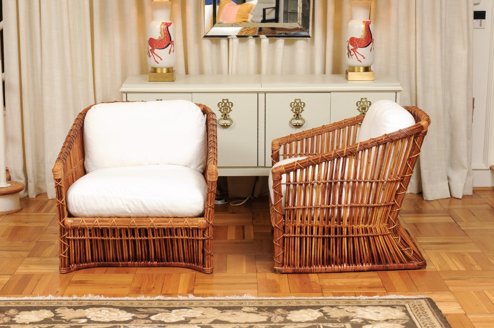 Exceptional Pair of Rattan and Cane Basket Loungers by McGuire, Circa 1975 For Sale 5