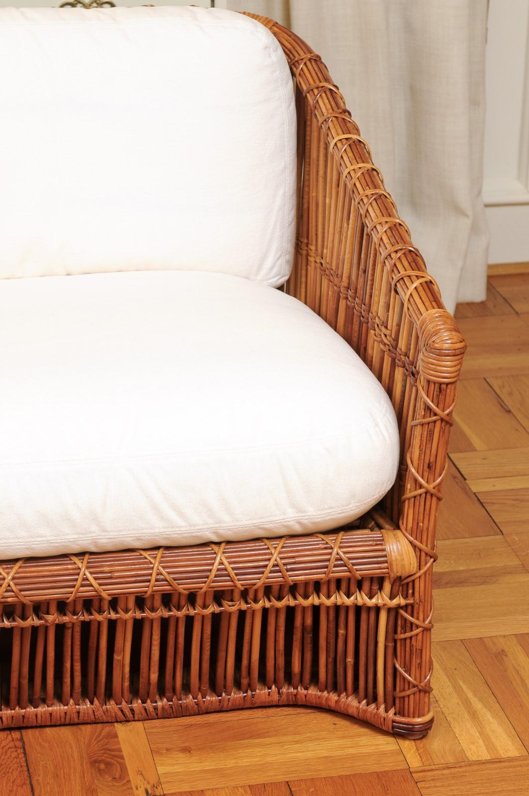 Exceptional Pair of Rattan and Cane Basket Loungers by McGuire, Circa 1975 For Sale 7