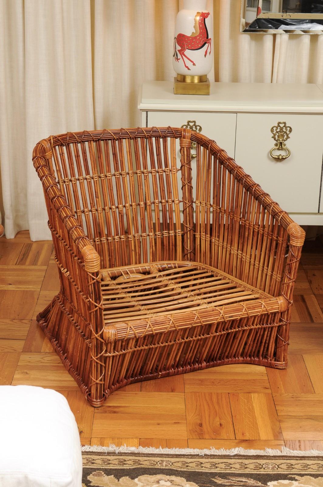 Exceptional Pair of Rattan and Cane Basket Loungers by McGuire, Circa 1975 For Sale 10