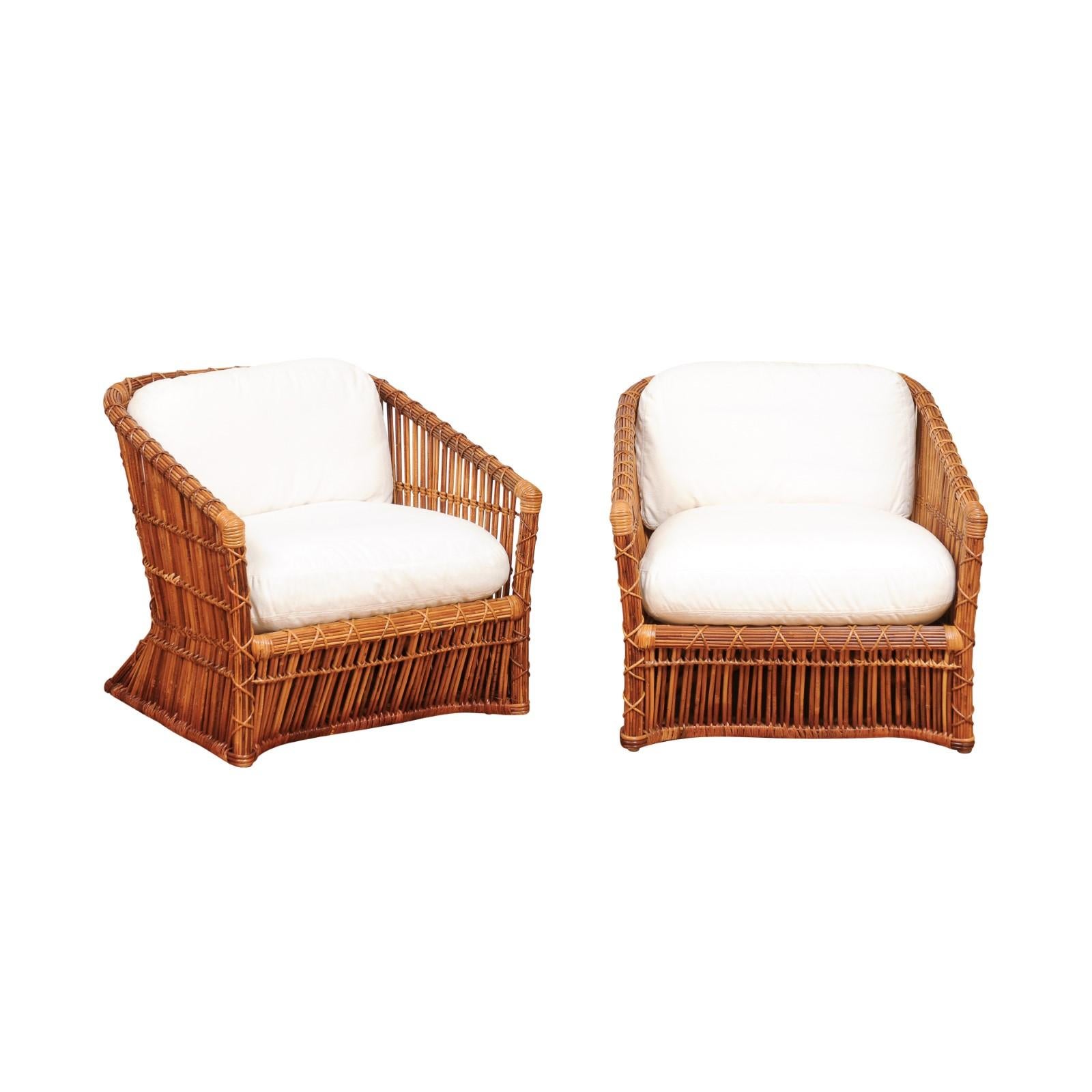 Exceptional Pair of Rattan and Cane Basket Loungers by McGuire, Circa 1975 For Sale 12