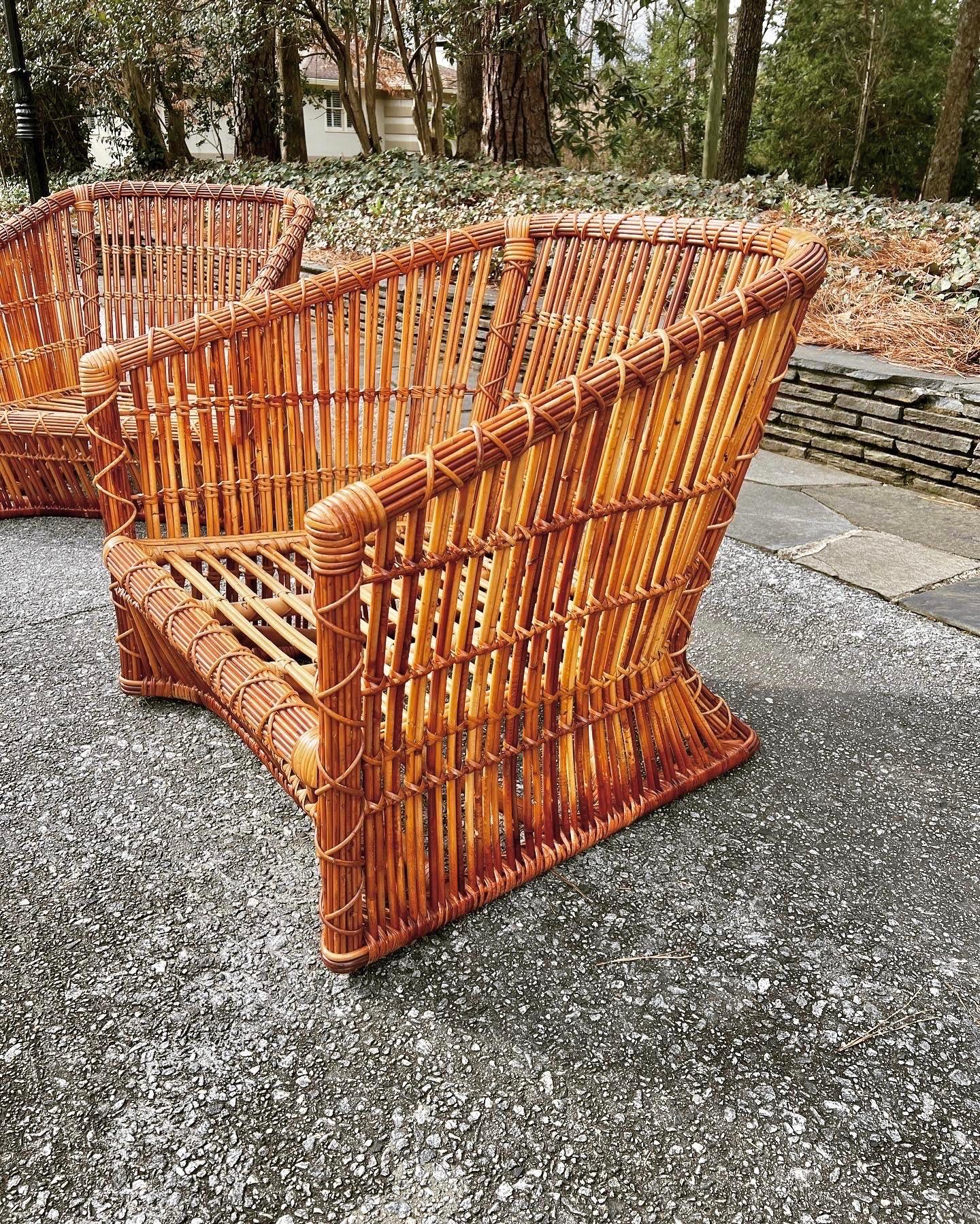 Organic Modern Exceptional Pair of Rattan and Cane Basket Loungers by McGuire, circa 1975