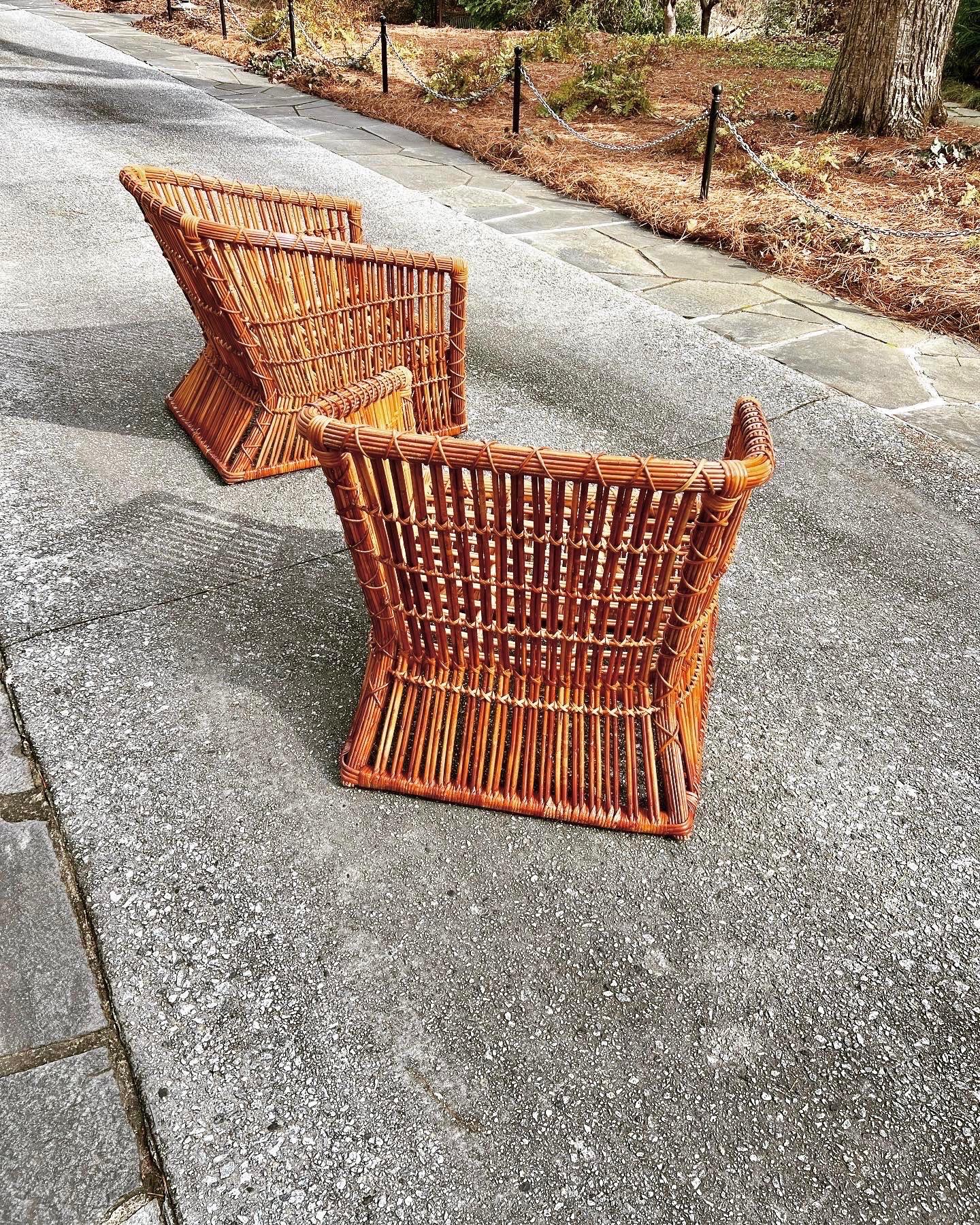 American Exceptional Pair of Rattan and Cane Basket Loungers by McGuire, circa 1975