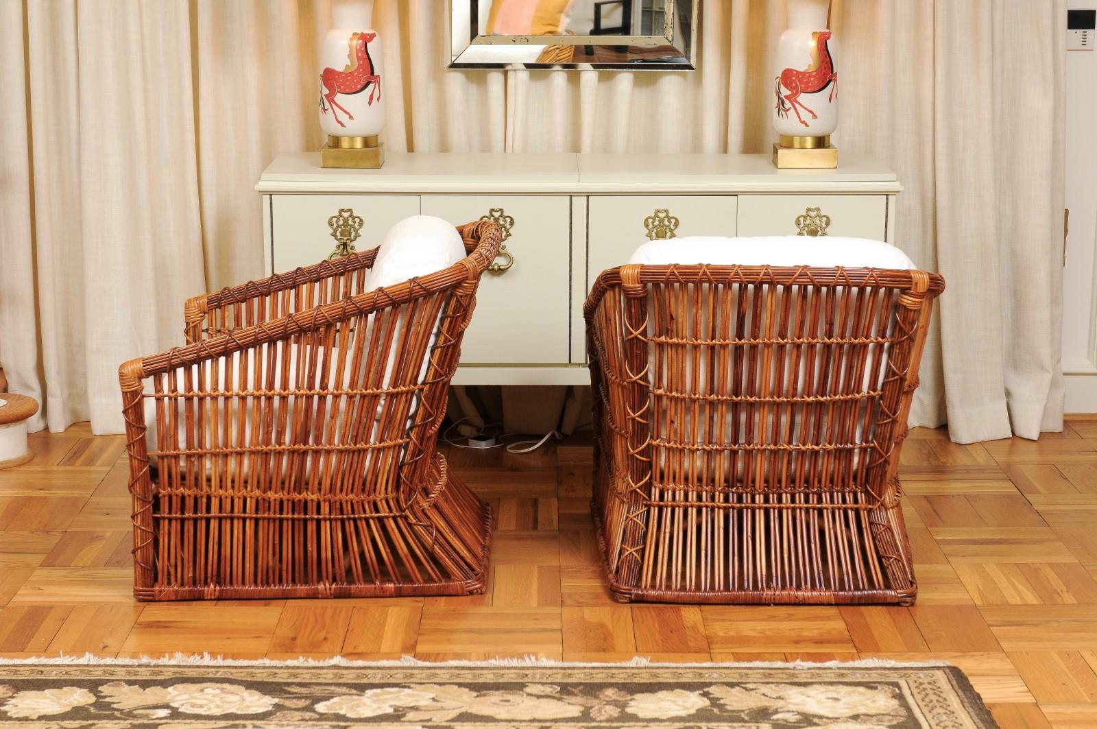 Exceptional Pair of Rattan and Cane Basket Loungers by McGuire, Circa 1975 For Sale 3