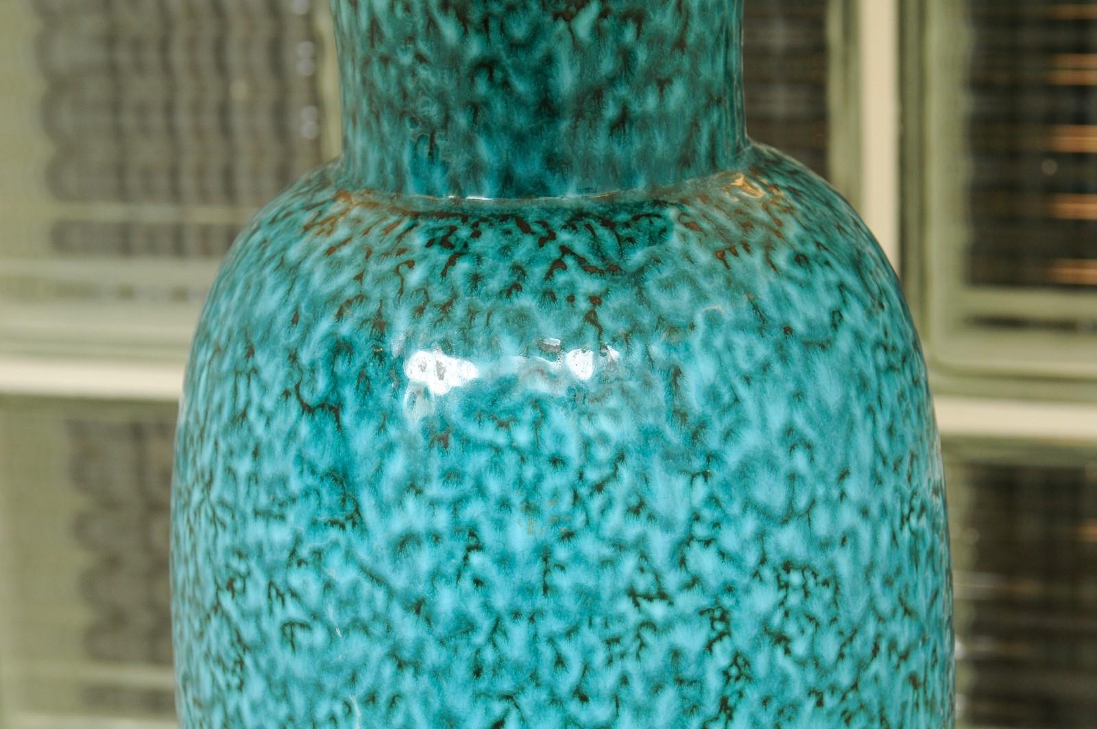 Exceptional Pair of Restored Italian Ceramic Lamps in Turquoise, circa 1960 For Sale 3