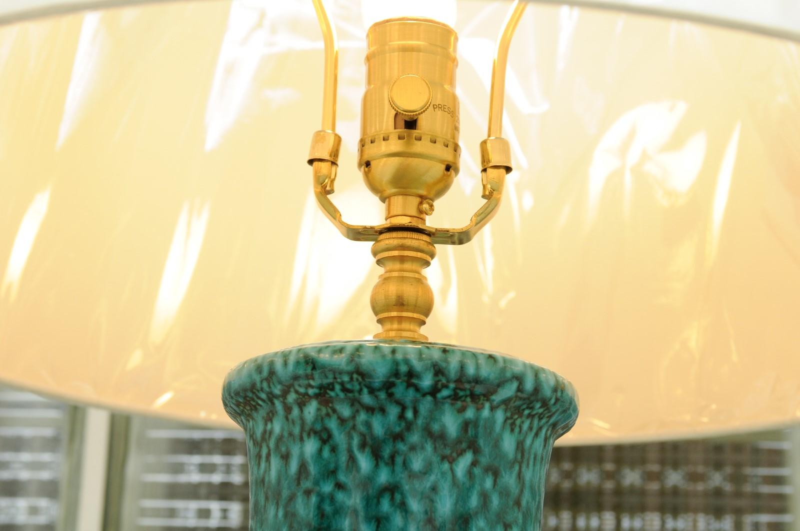 Exceptional Pair of Restored Italian Ceramic Lamps in Turquoise, circa 1960 For Sale 4