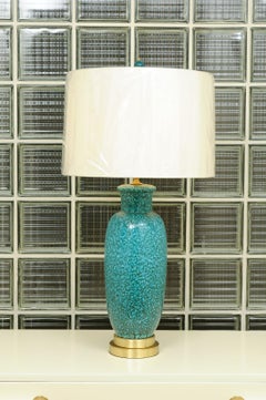 Exceptional Pair of Restored Italian Ceramic Lamps in Turquoise, circa 1960