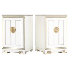 Exceptional Pair of Ricardo Lynn Side Cabinets / End Tables with Gold Trim