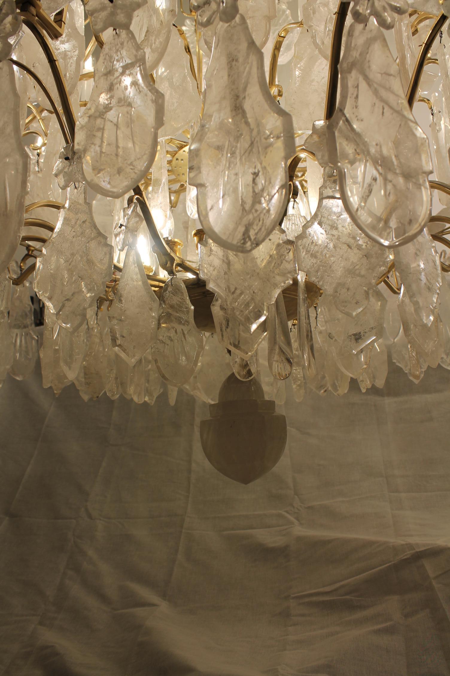 Exceptional pair of rock crystal chandeliers in the classic Louis XV style For Sale 5