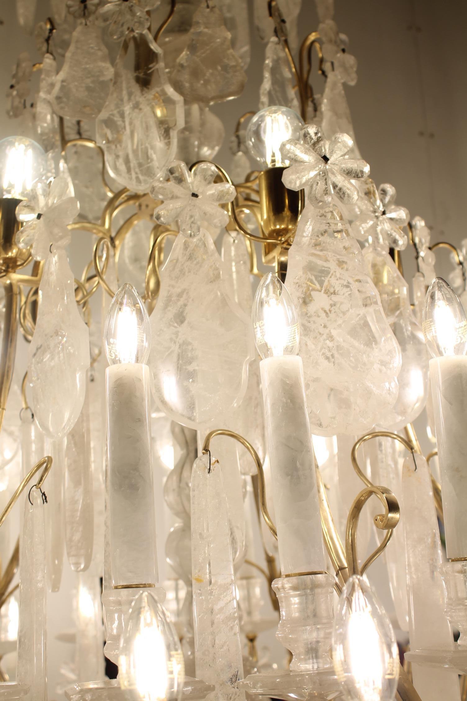 Rock Crystal Exceptional pair of rock crystal chandeliers in the classic Louis XV style For Sale