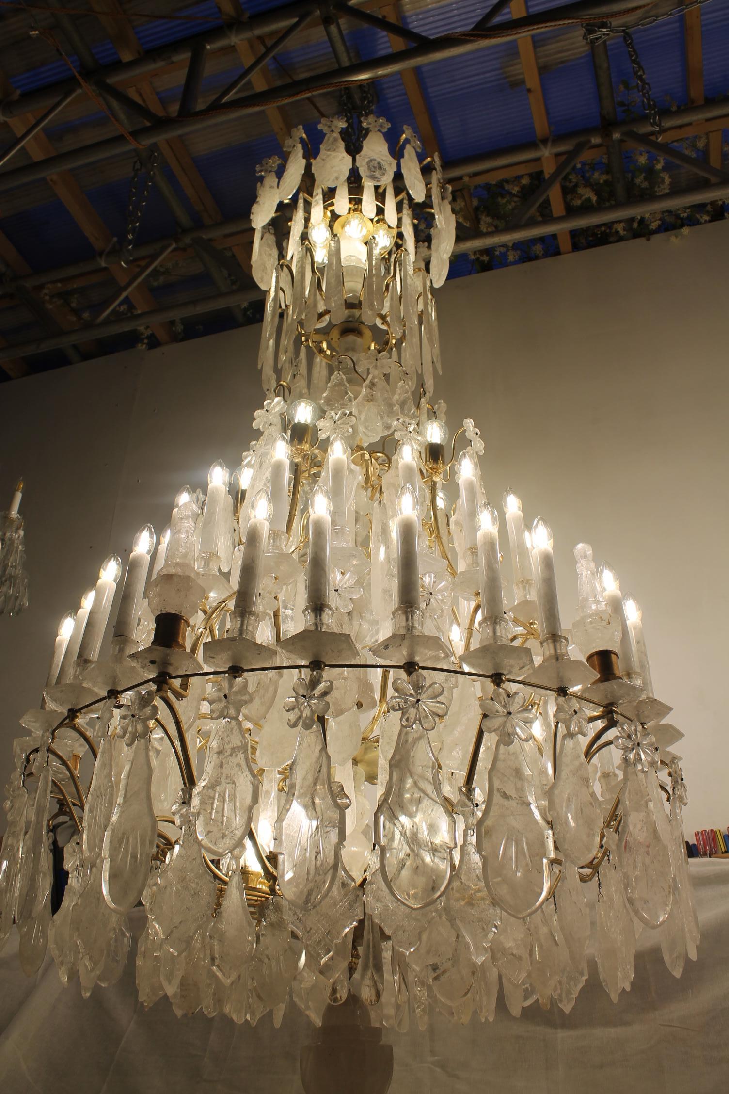 Exceptional pair of rock crystal chandeliers in the classic Louis XV style For Sale 1