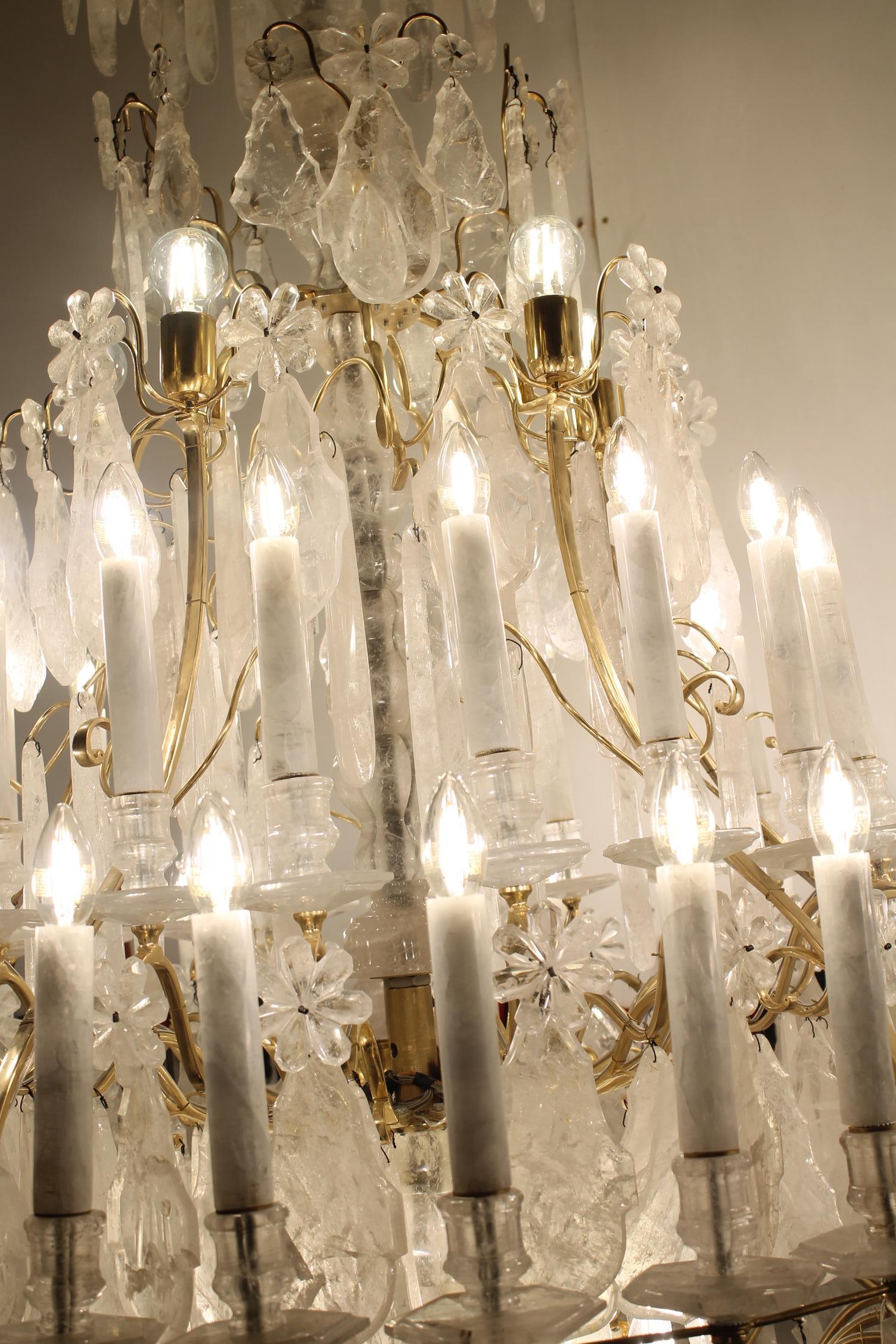 Exceptional pair of rock crystal chandeliers in the classic Louis XV style For Sale 3