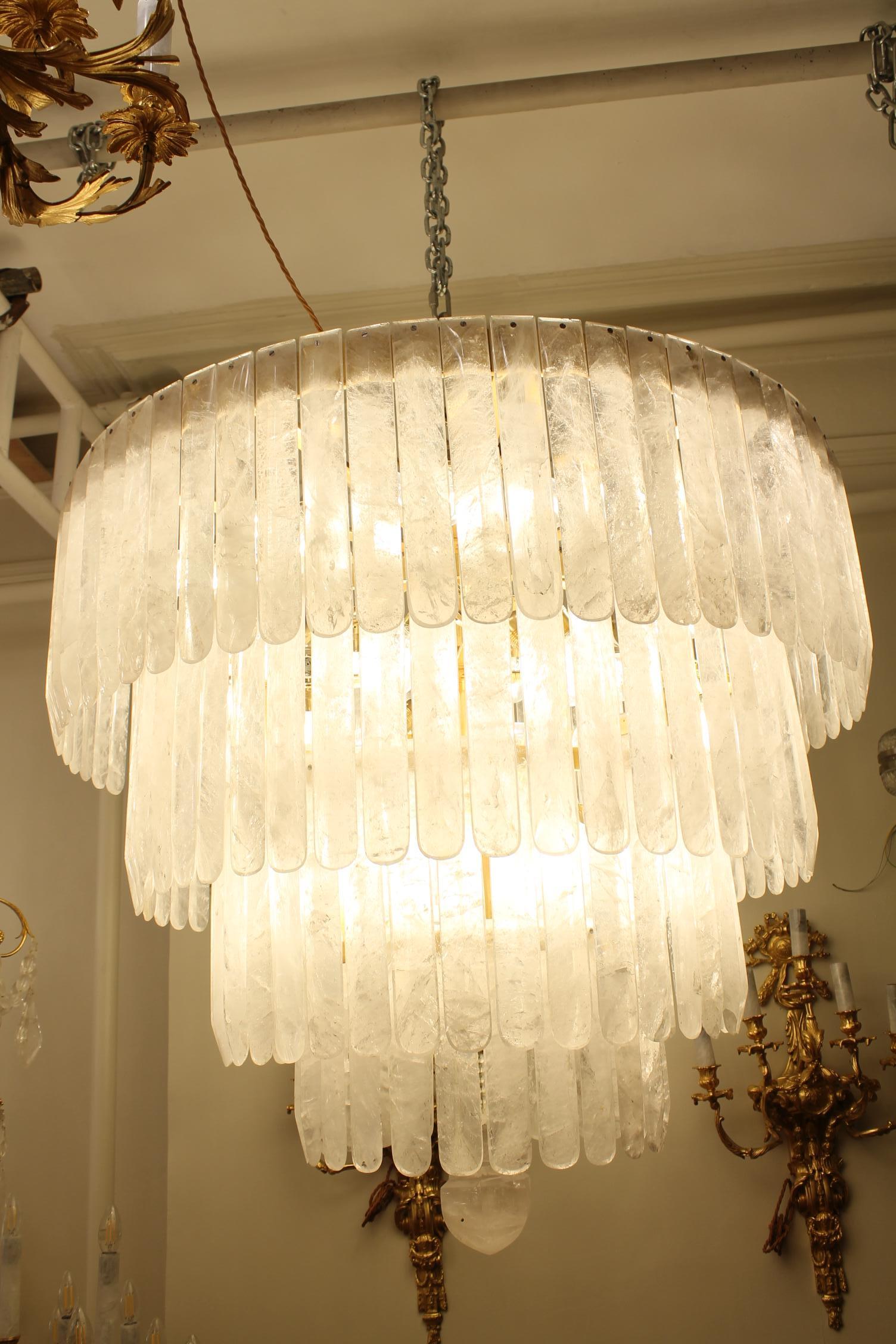 Contemporary Unique Exceptional pair of rock crystal chandeliers with four tiers sixty light  For Sale