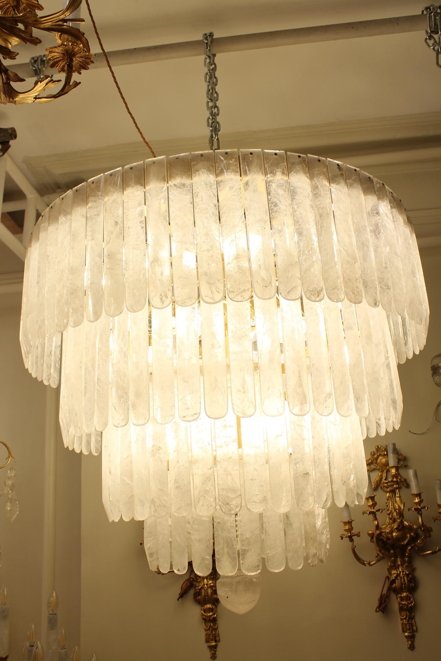 Rock Crystal Unique Exceptional pair of rock crystal chandeliers with four tiers sixty light  For Sale