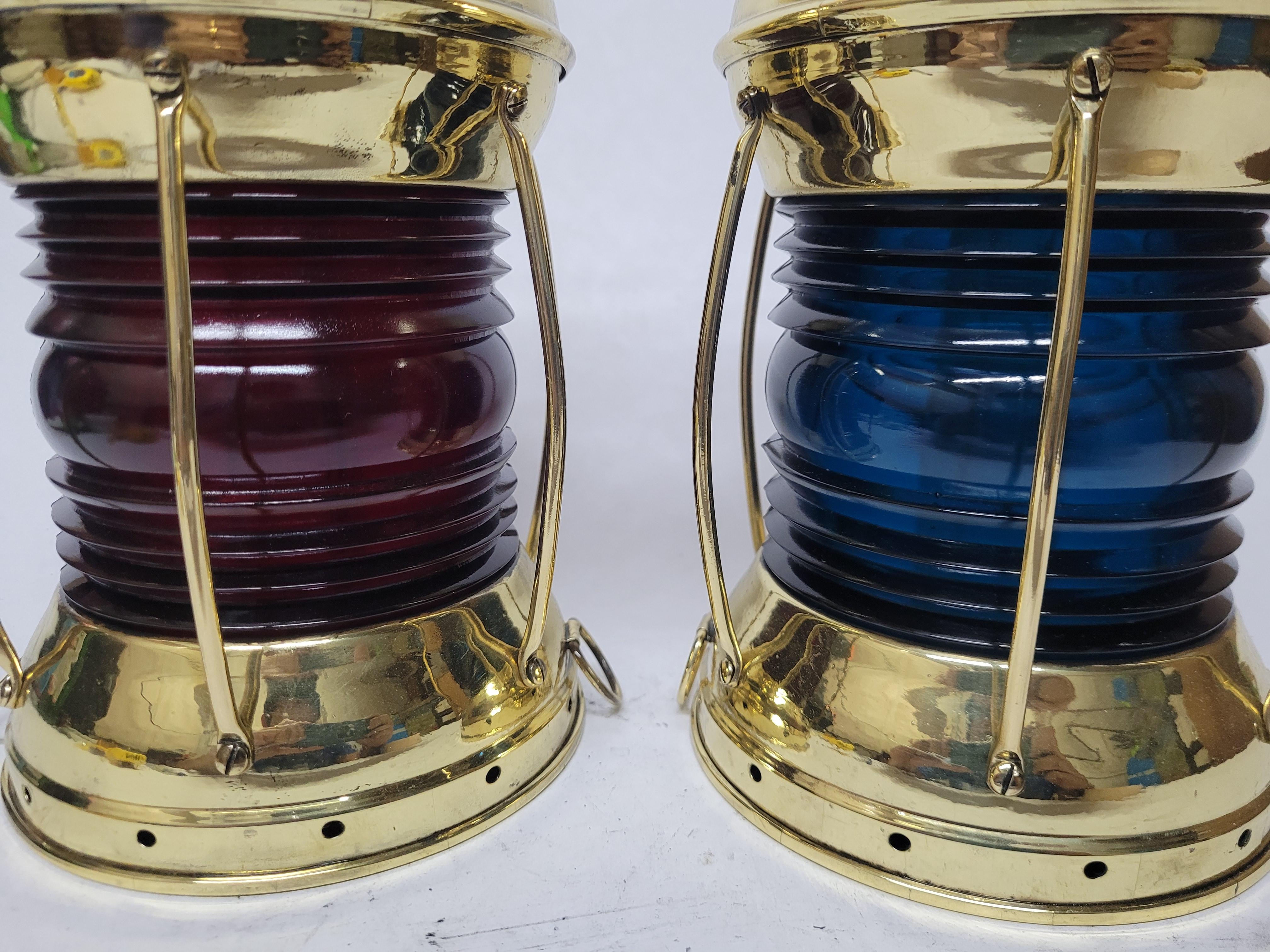 Exceptional Pair of Solid Brass Ships Lanterns For Sale 7