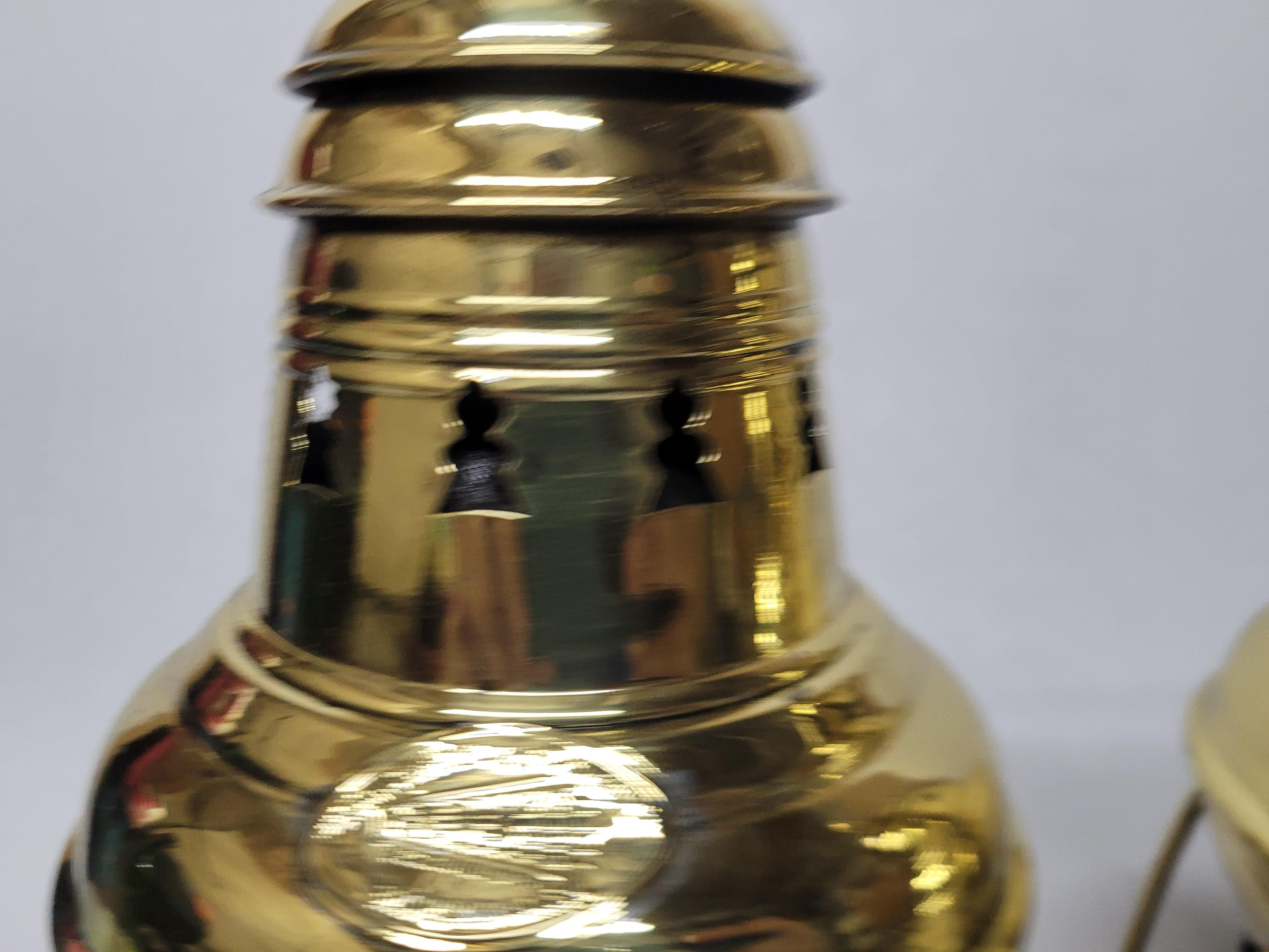 Exceptional Pair of Solid Brass Ships Lanterns For Sale 8