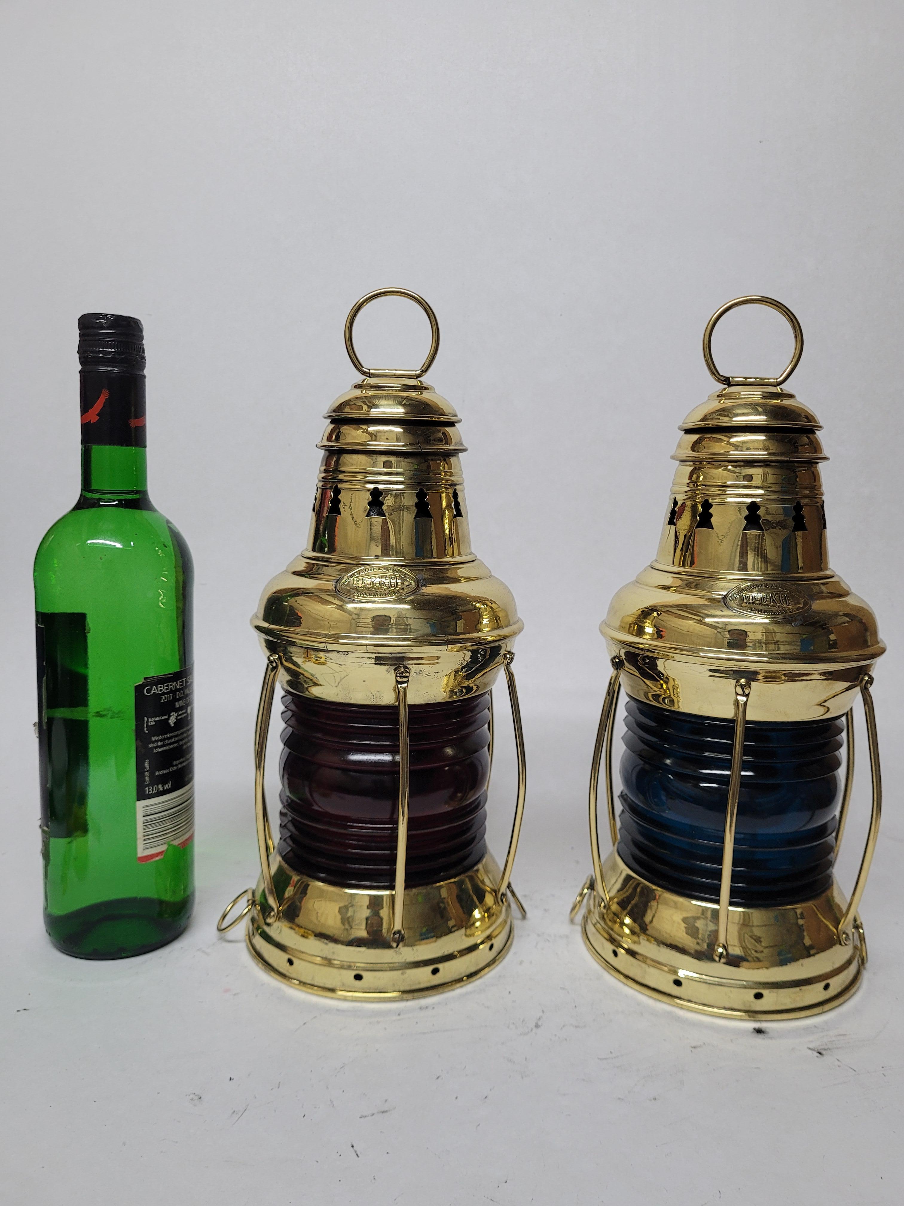 North American Exceptional Pair of Solid Brass Ships Lanterns For Sale