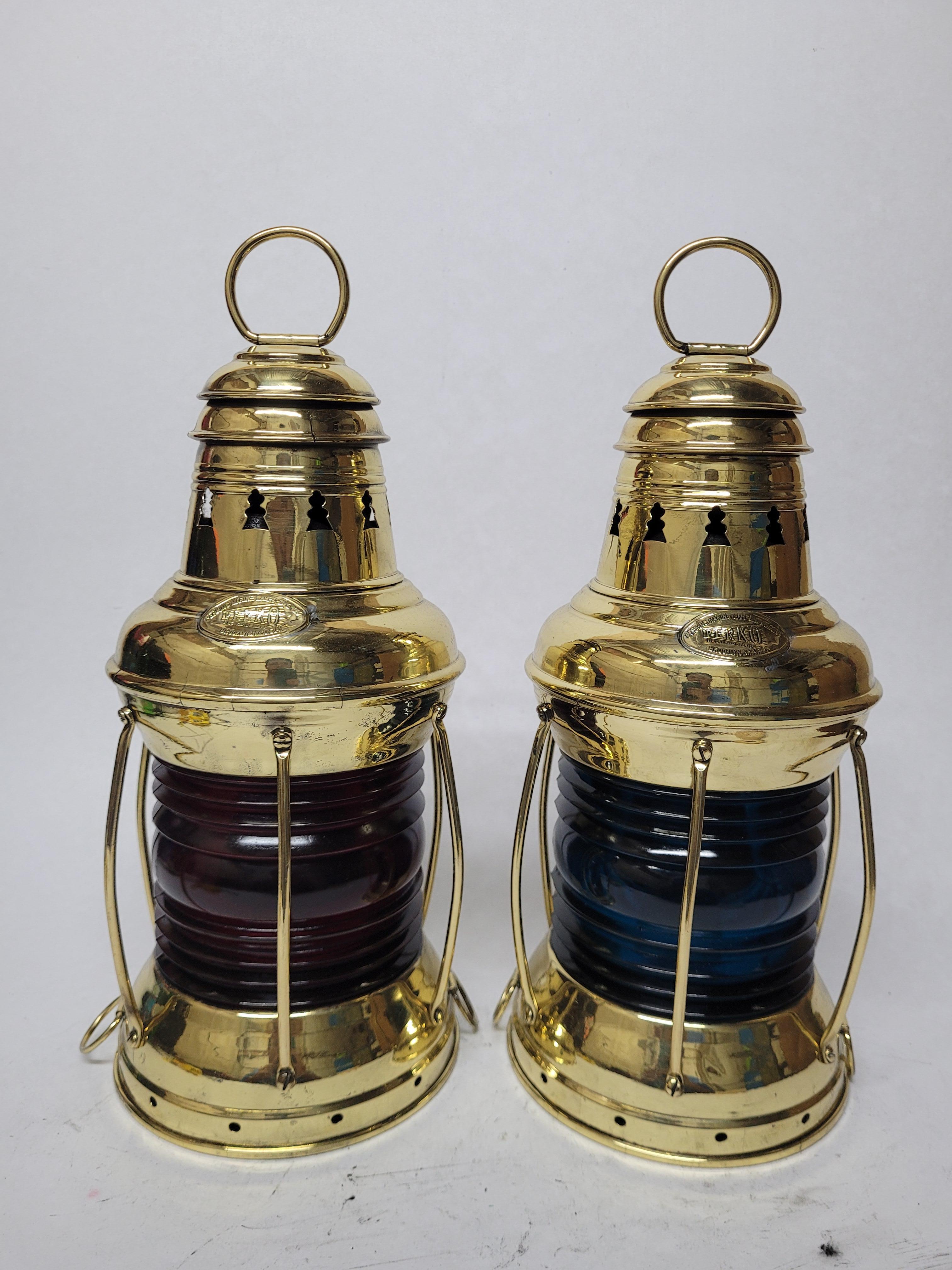 Exceptional Pair of Solid Brass Ships Lanterns In Good Condition For Sale In Norwell, MA