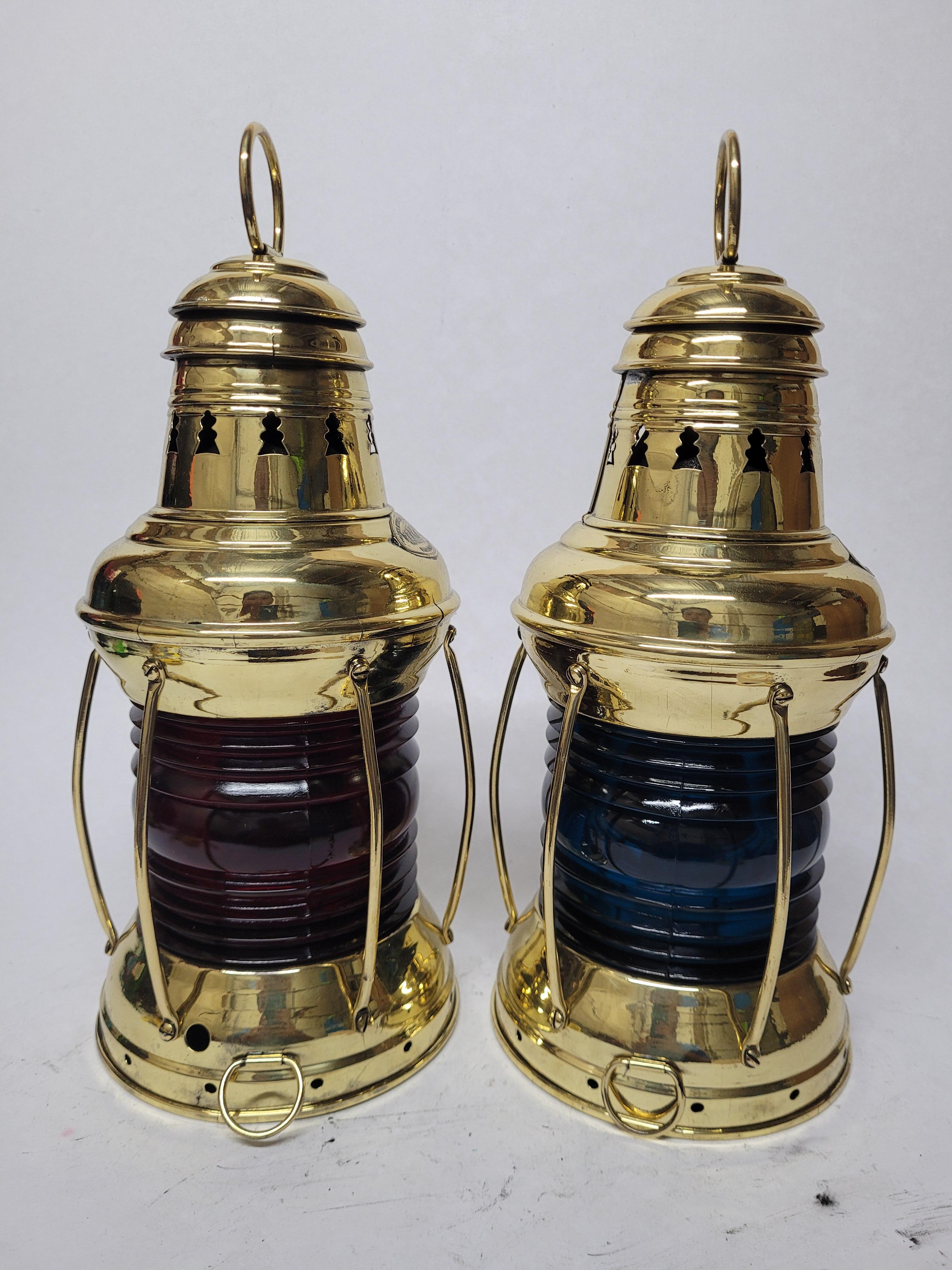 Mid-20th Century Exceptional Pair of Solid Brass Ships Lanterns For Sale