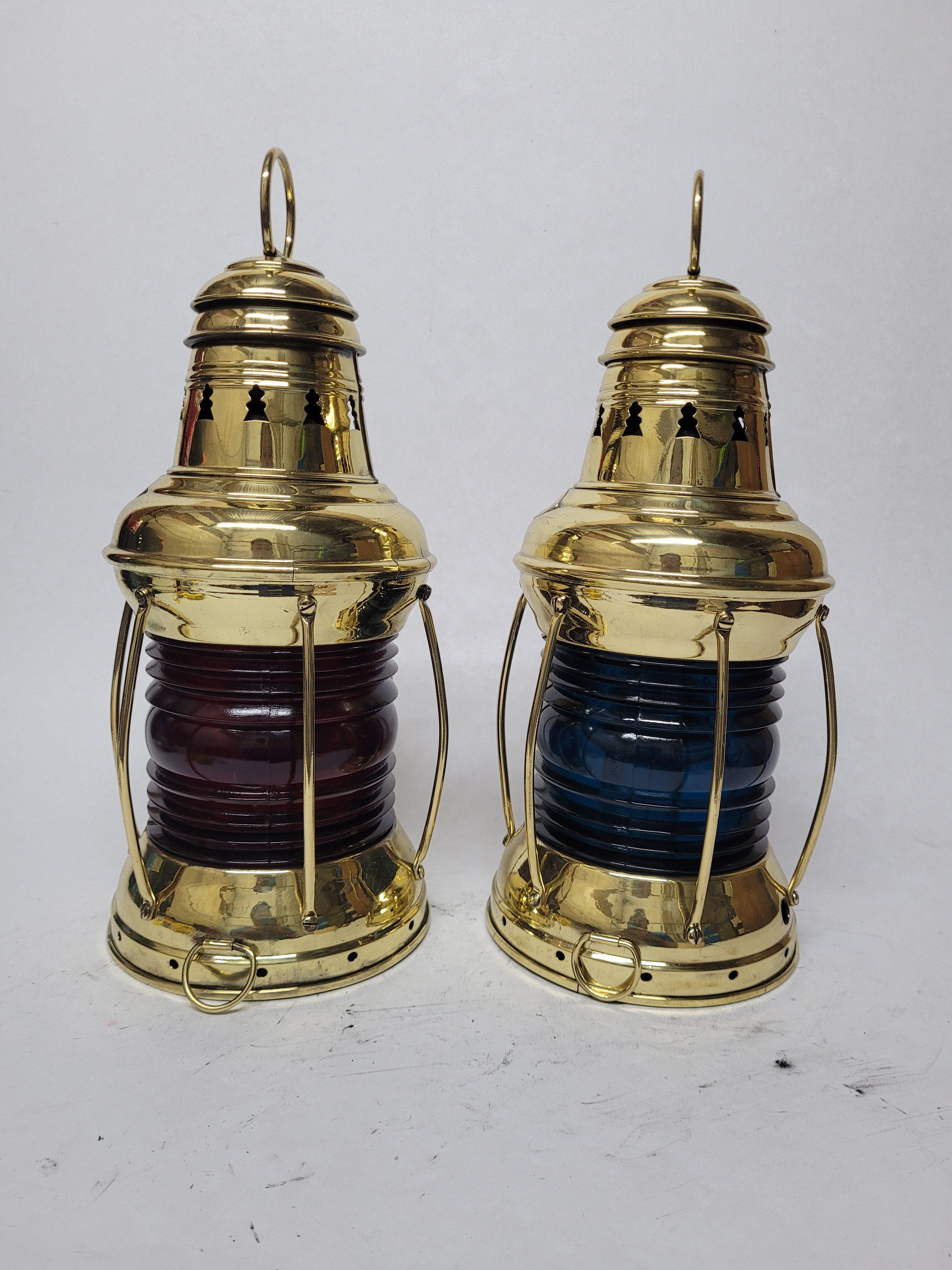 Exceptional Pair of Solid Brass Ships Lanterns For Sale 2
