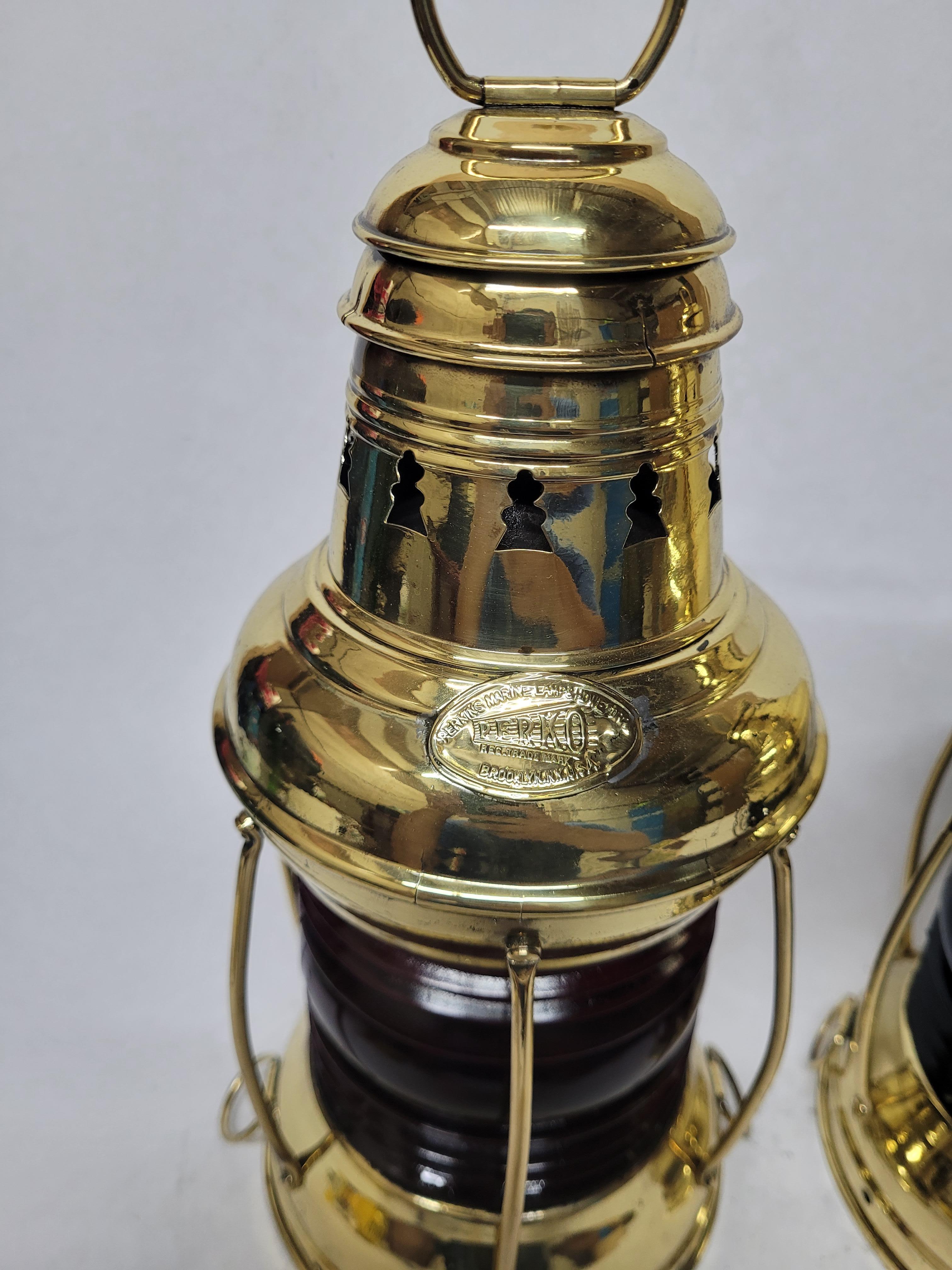 Exceptional Pair of Solid Brass Ships Lanterns For Sale 3