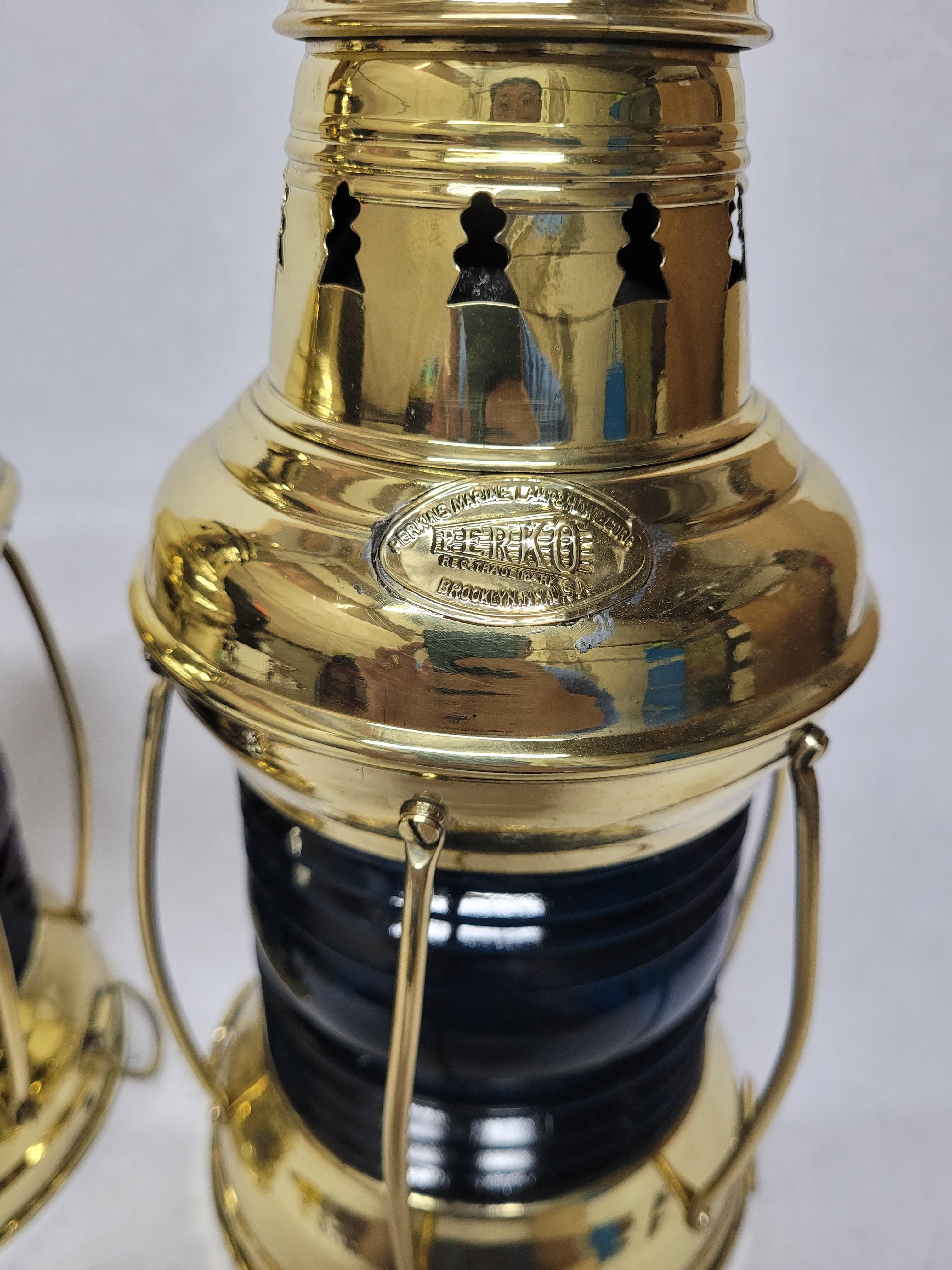 Exceptional Pair of Solid Brass Ships Lanterns For Sale 4