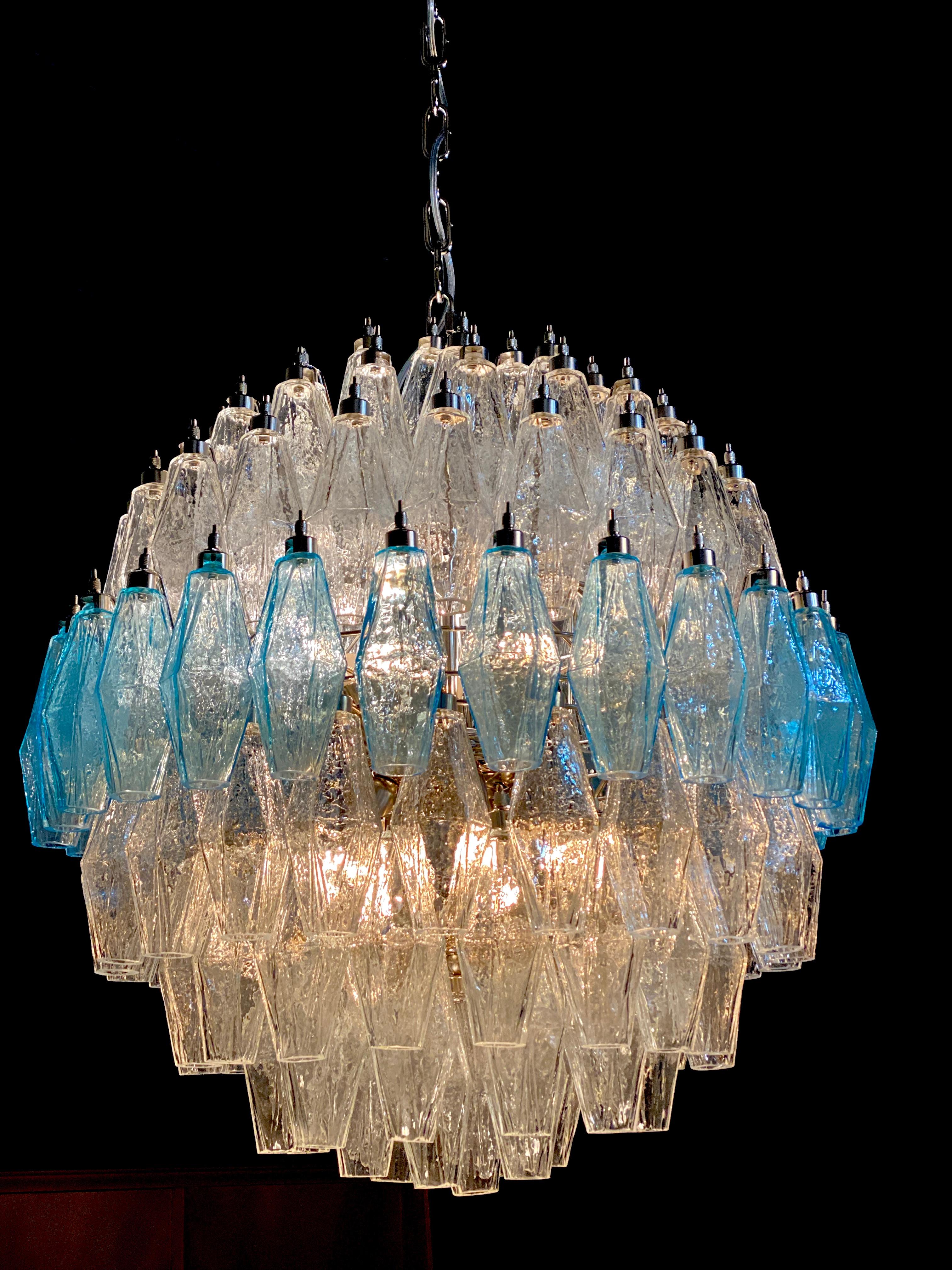 Exceptional Pair of Spherical Poliedri Chandeliers Murano For Sale 3