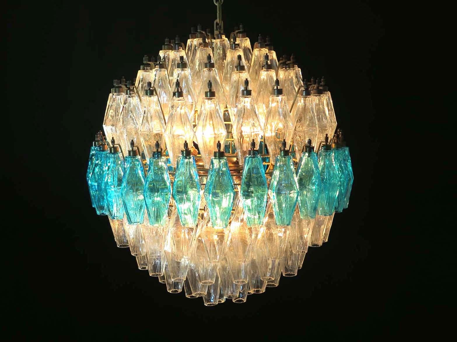 Exceptional Pair of Spherical Poliedri Chandeliers Murano For Sale 8
