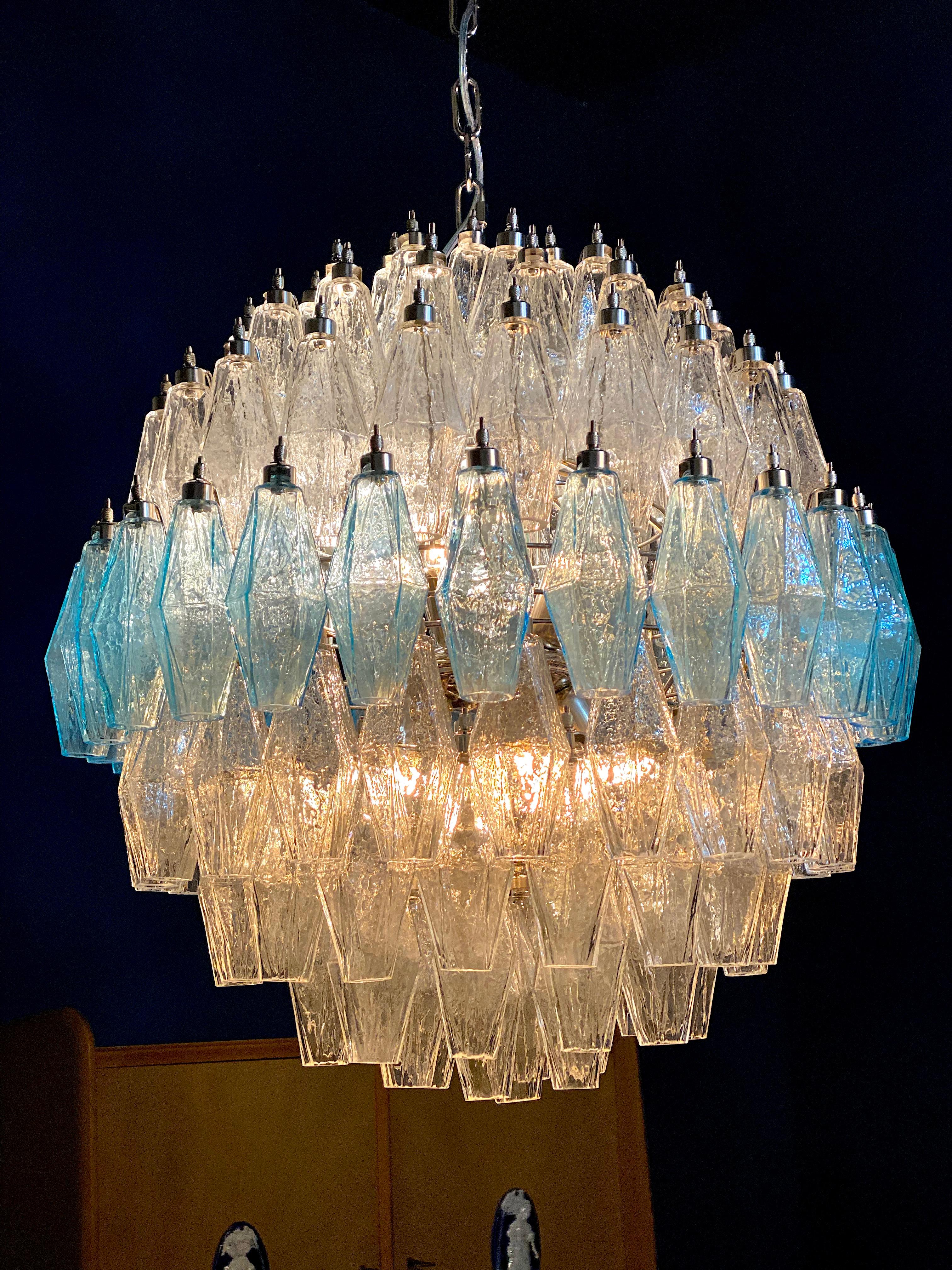 Mid-Century Modern Exceptional Pair of Spherical Poliedri Chandeliers Murano For Sale