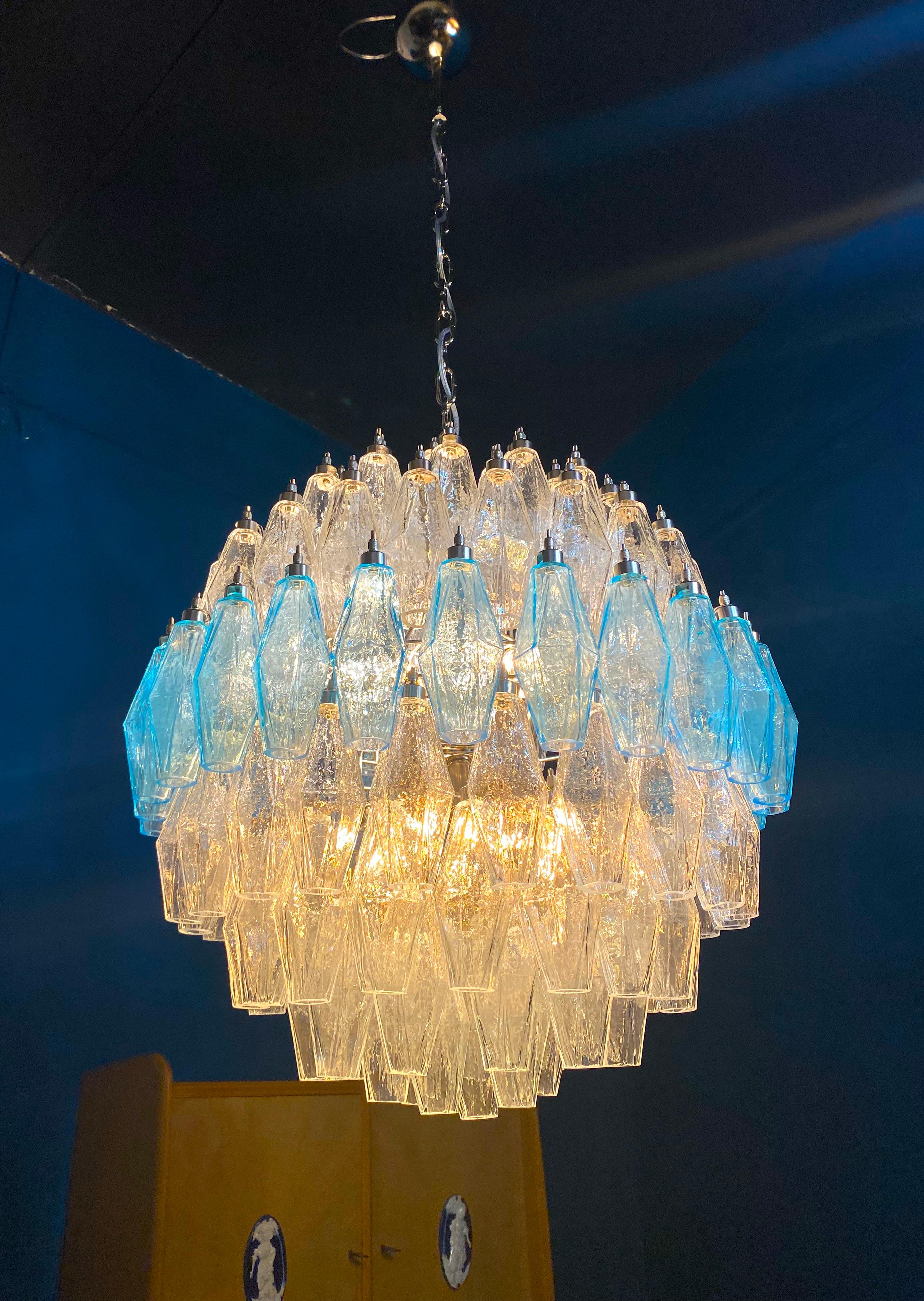 Exceptional Pair of Spherical Poliedri Chandeliers Murano For Sale 2